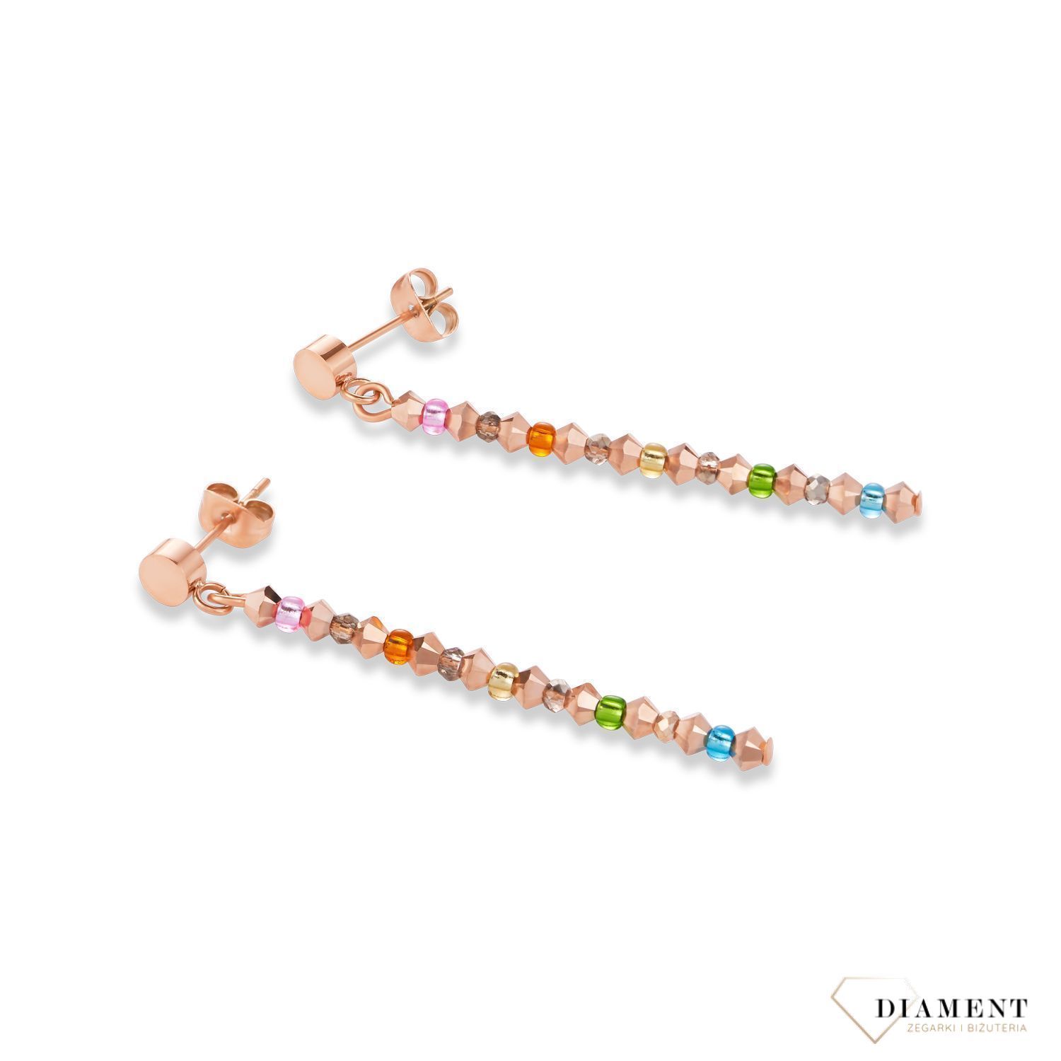 Piękne kolczyki srebrne w kolorze różowego złota wiszące Coeur de Lion wpisują się w obowiązujące trendy i wyglądają niezwykle efektownie jak dodatek do wielu stylizacji..jpg