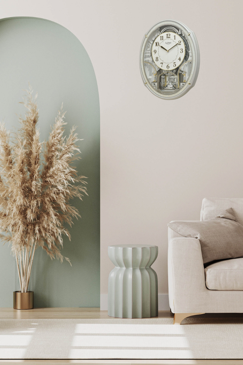 Zegar ścienny do salonu Rhythm Biały z kryształami Swarovskiego 4MH435WR03.jpg