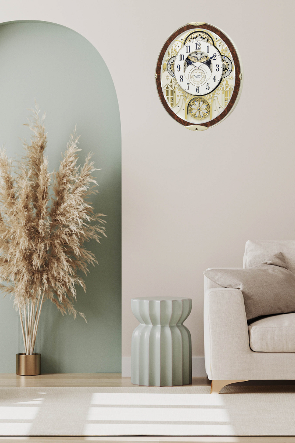 Zegar ścienny RHYTHM z ruchomą tarczą Królewski Pałac 4MH447WU23 . Grający zegar na ścianę. Nietypowy zegar ścienny do domu. Zegar ozdobny do salonu. Dobry zegar na prezent. Zegar z ruchomymi elementami..jpg