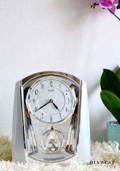 Zegar kominkowy srebrny z wahadłem Rhythm 4RP772WR19✓ Srebrne dodatki do domu ✓ Zegary kominkowe✓ Zegar na kominek✓ srebrny zegar kominkowy (1).JPG