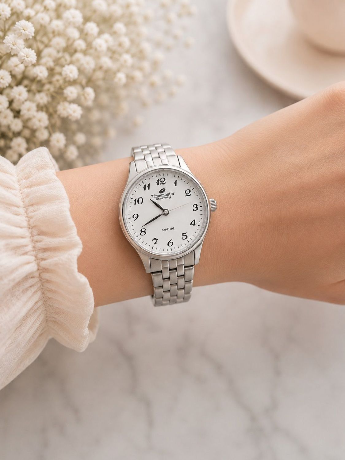 Zegarek Timemaster zegarek damski na bransolecie z białą tarczą.jpg