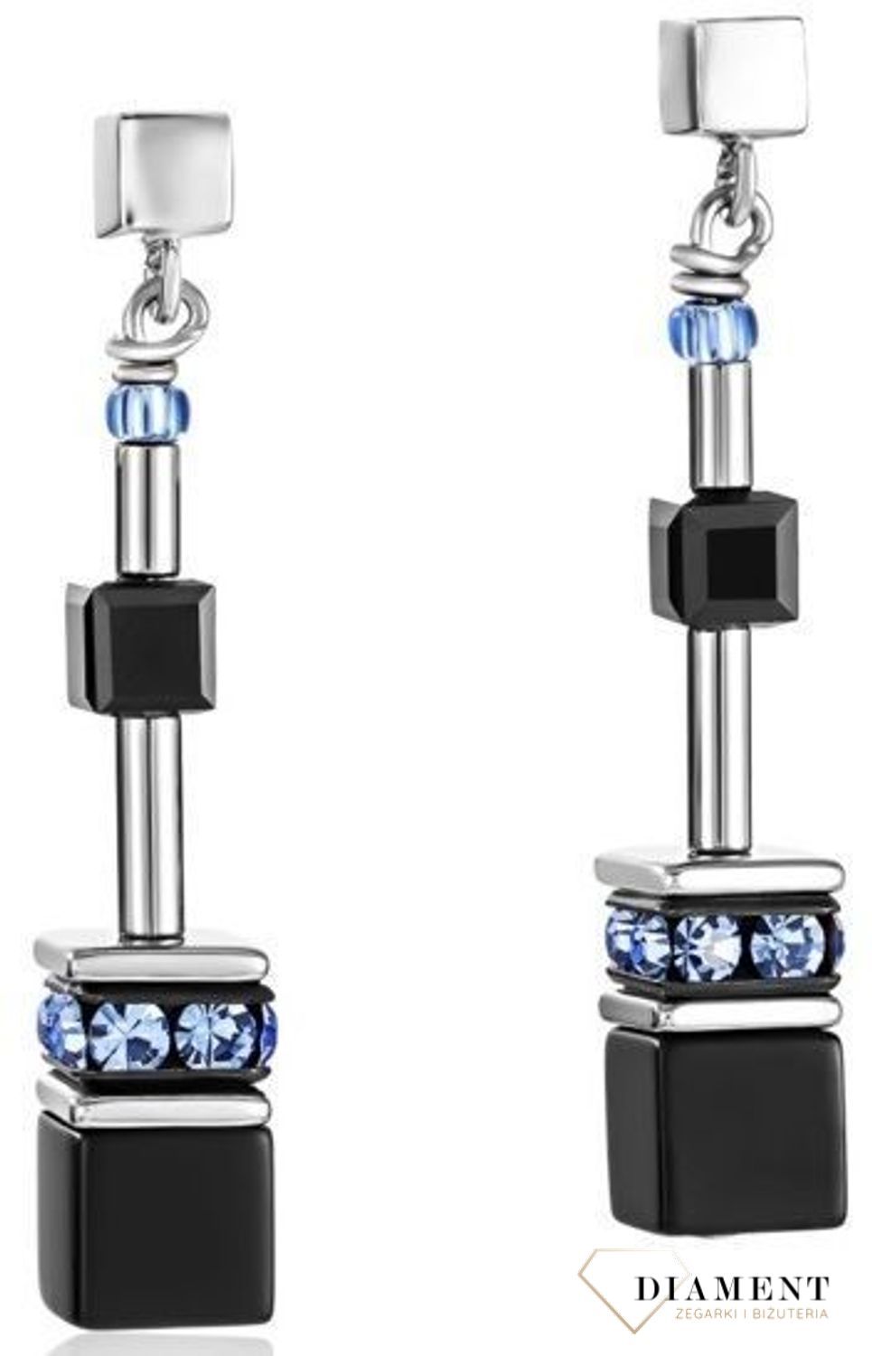 Kolczyki damskie Coeur De Lion onyks, niebieski Swarovski 5011210700.jpg