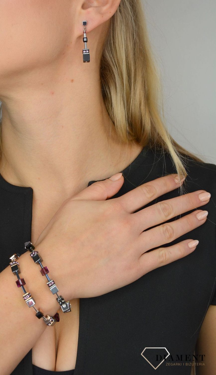 Kolczyki damskie Coeur De Lion onyks, Swarovski 5011210824.jpg