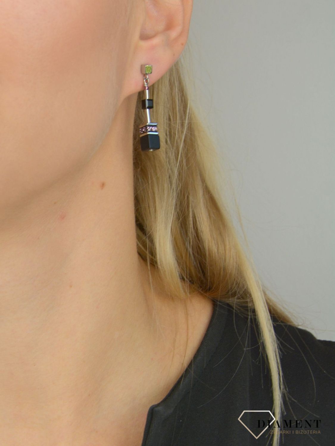 Kolczyki damskie Coeur De Lion onyks, Swarovski 5011210824.jpg