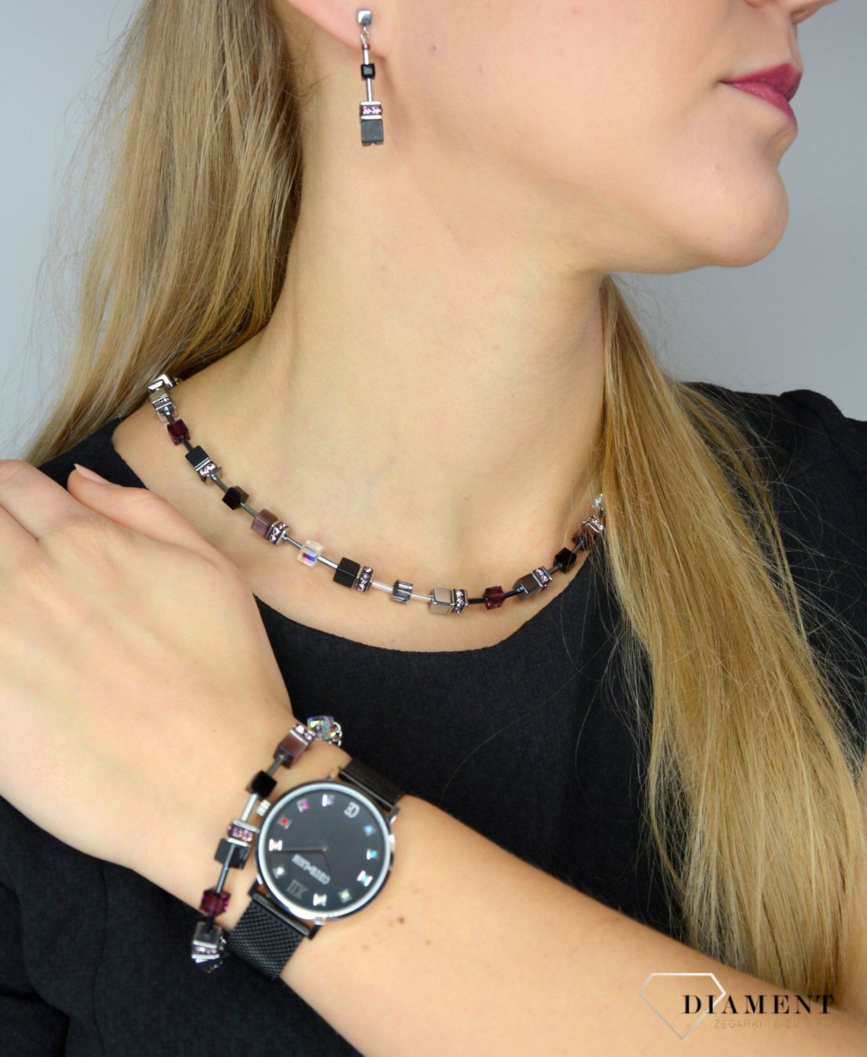 Kolczyki damskie Coeur De Lion onyks, Swarovski 5011210824.jpg