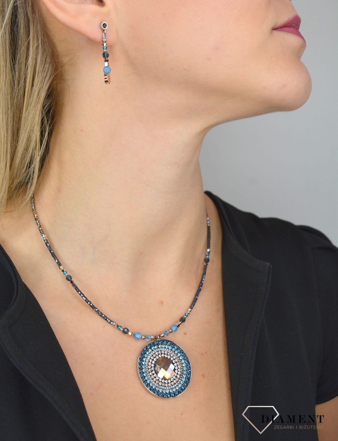 Kolczyki srebrne wiszące amazonit, hematyt Coeur de Lion Swarovski 5035210735.jpg