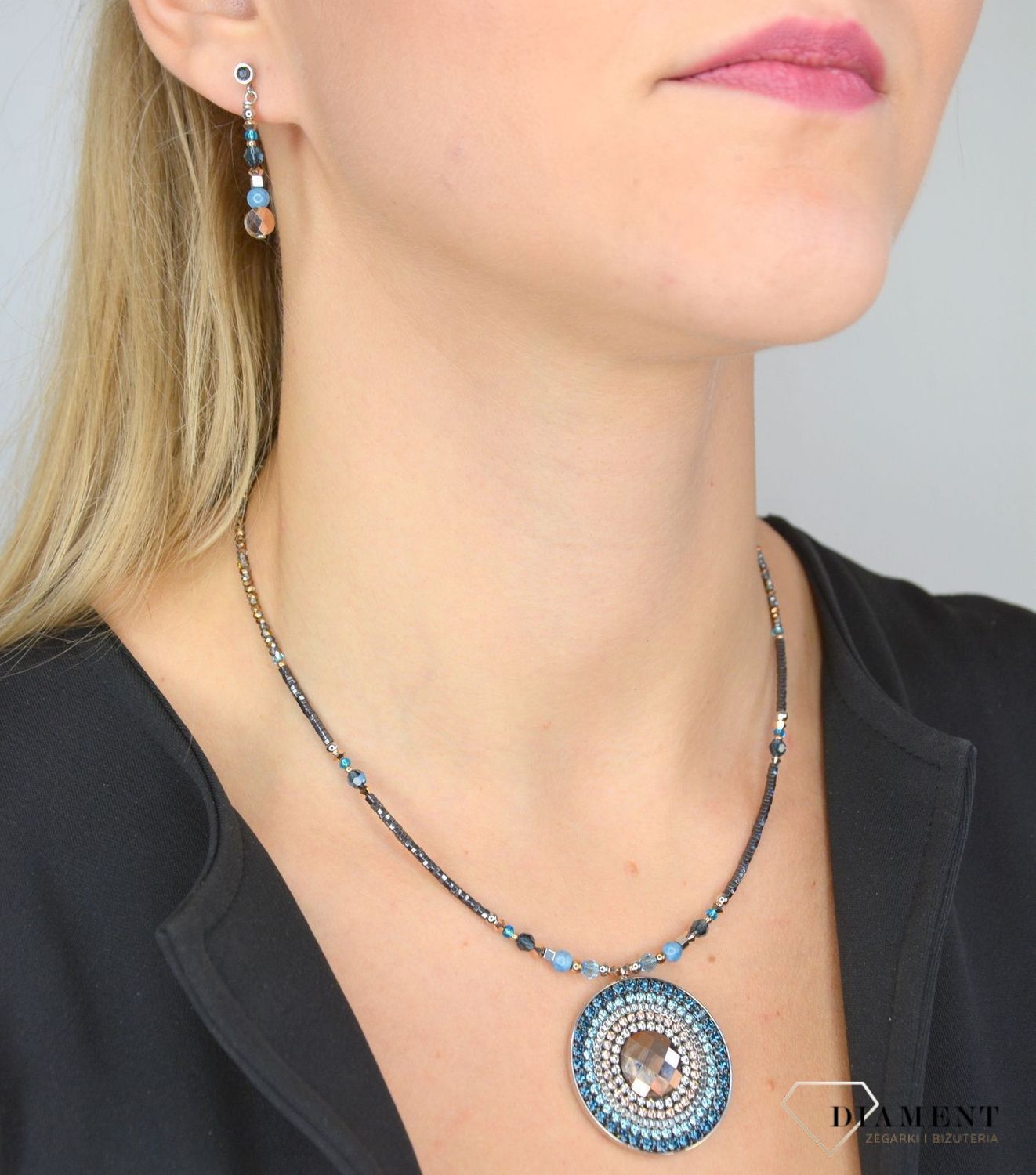 Kolczyki srebrne wiszące amazonit, hematyt Coeur de Lion Swarovski 5035210735.jpg