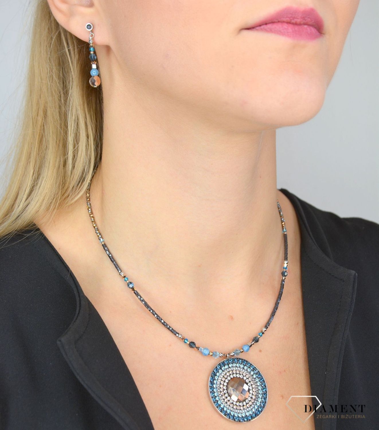 Kolczyki srebrne wiszące amazonit, hematyt Coeur de Lion Swarovski 5035210735.jpg