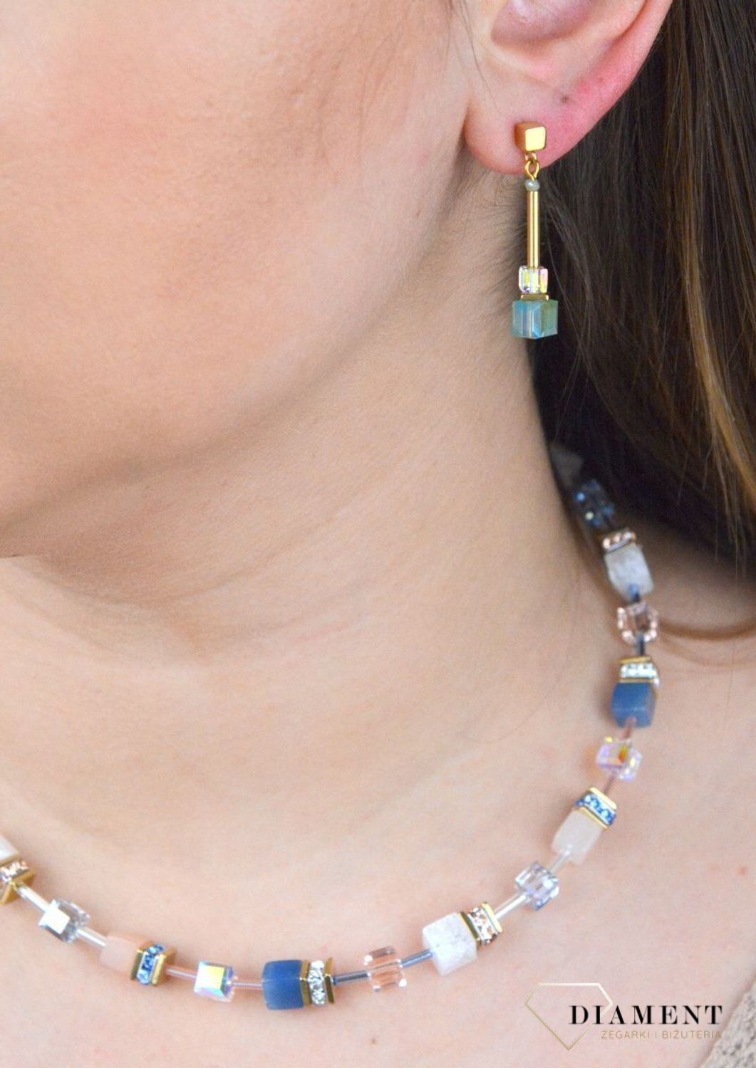 Kolczyki w kolorze złota wiszące Coeur de Lion turkus 5042210600.jpg