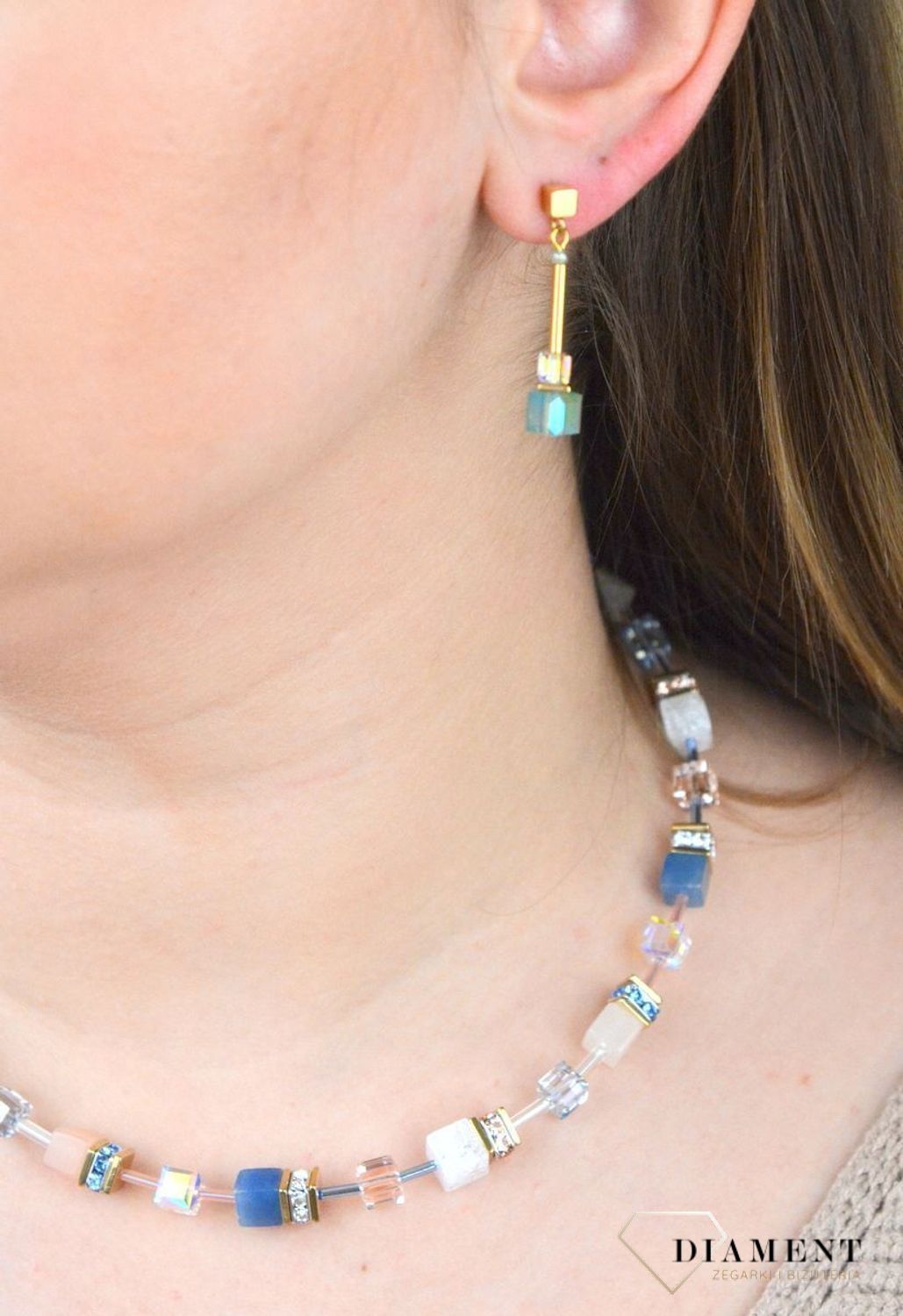 Kolczyki w kolorze złota wiszące Coeur de Lion turkus 5042210600.jpg