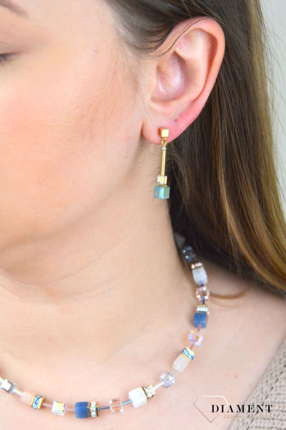 Kolczyki w kolorze złota wiszące Coeur de Lion turkus 5042210600.jpg