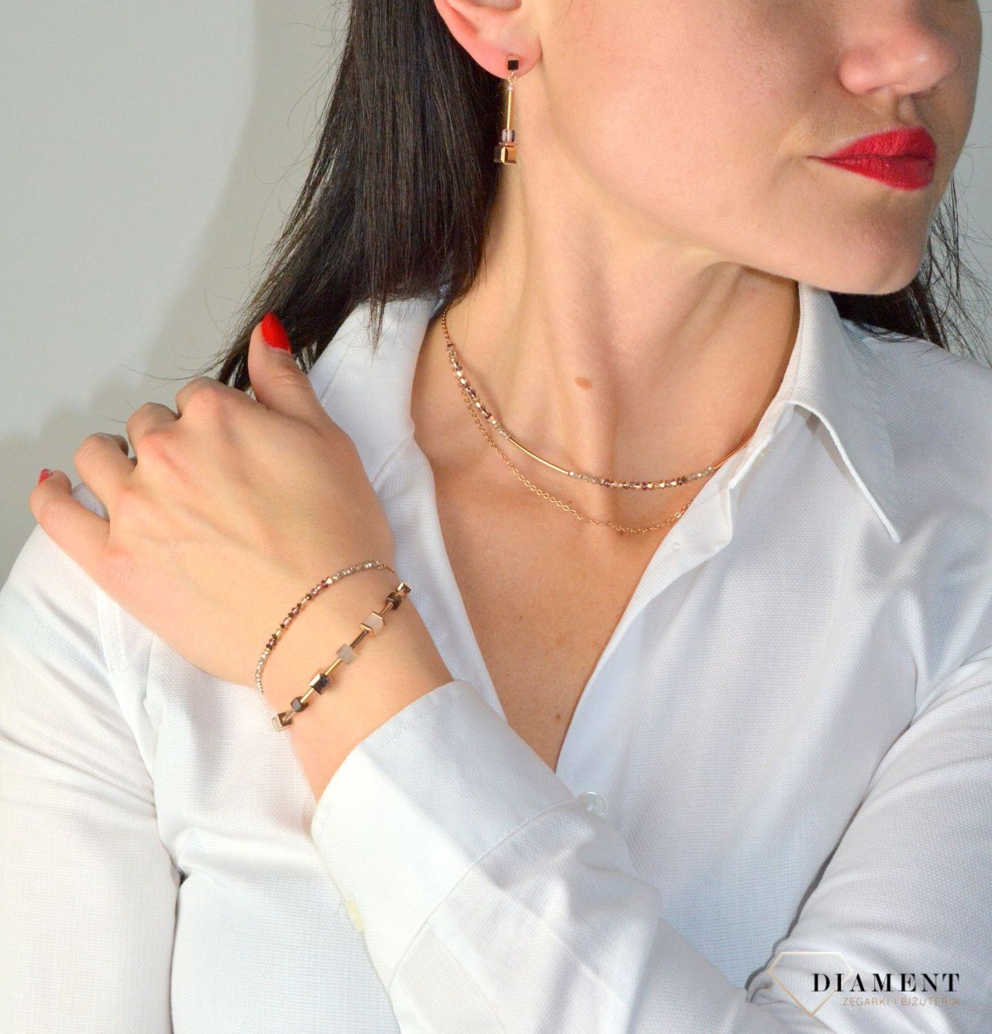 Bransoletka damska Swarovski Coeur De Lion kamienie naturalne, różowe złoto 505930110012.jpg