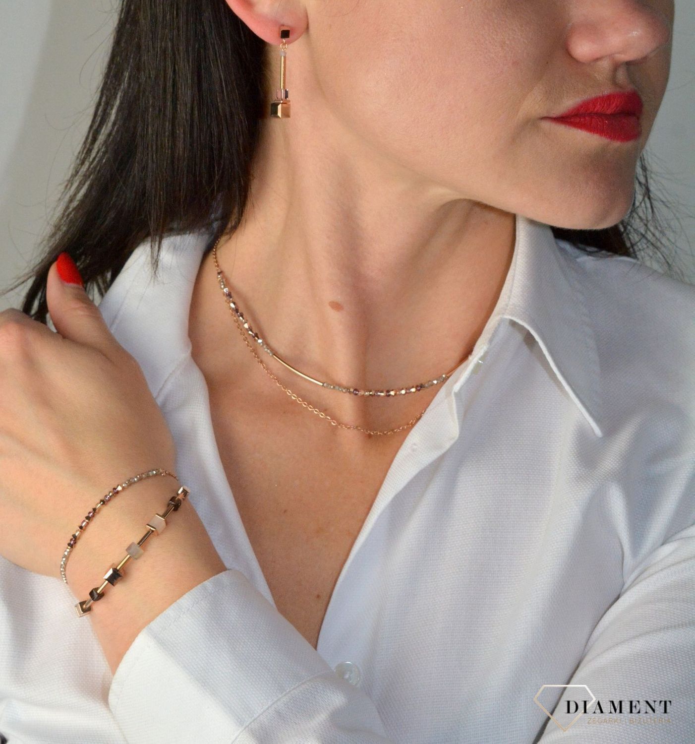 Bransoletka damska Swarovski Coeur De Lion kamienie naturalne, różowe złoto 505930110012.jpg