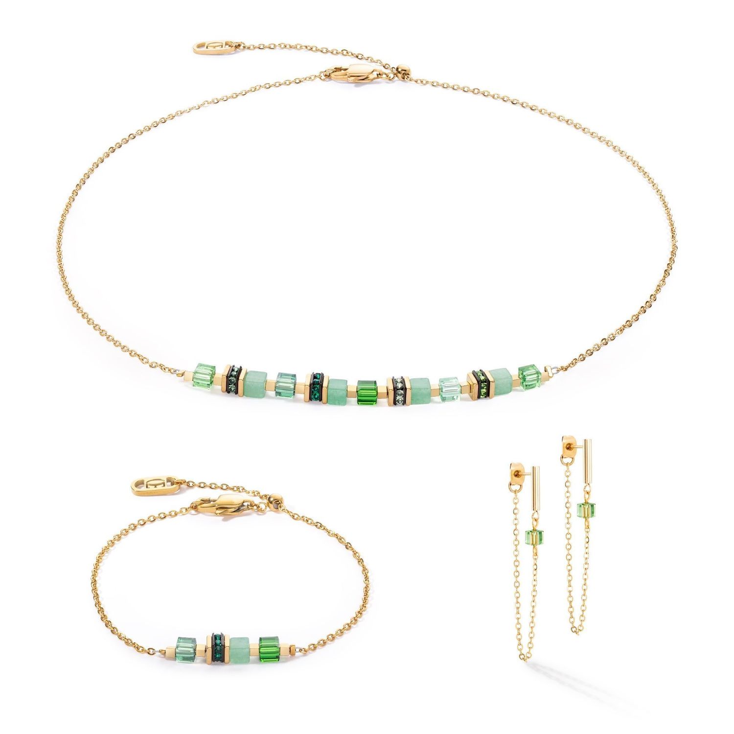 Naszyjnik damski Coeur de Lion Mini Cubes & Chain zielono-złoty 5076100516. Naszyjnik damski  Coeur de Lion. Naszyjnik damski w złotym kolorze. Naszyjnik na prezent. Naszyjnik z kryształkami (1).jpg