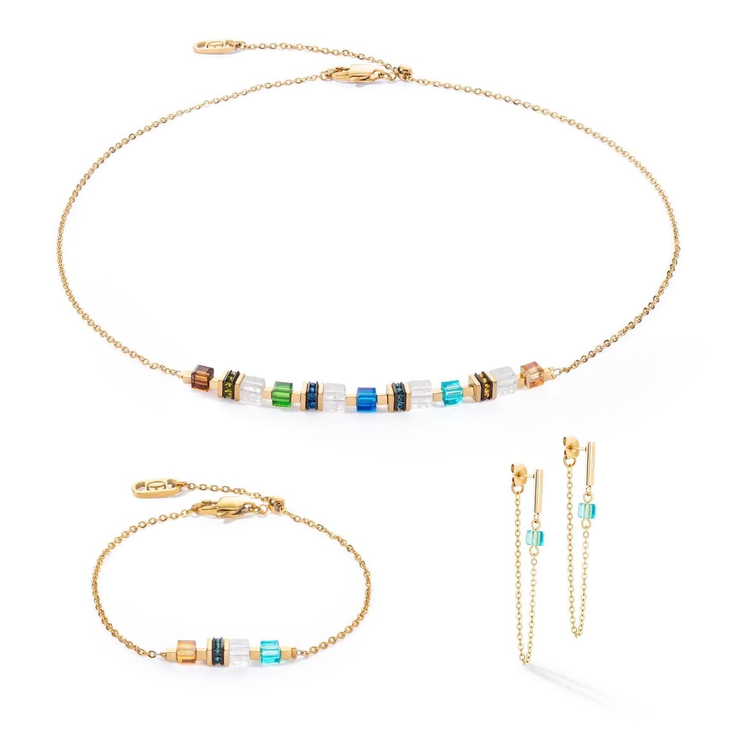 Naszyjnik damski Coeur de Lion Mini Cubes & Chain kolorowo-złoty 5076101516 (2).jpg