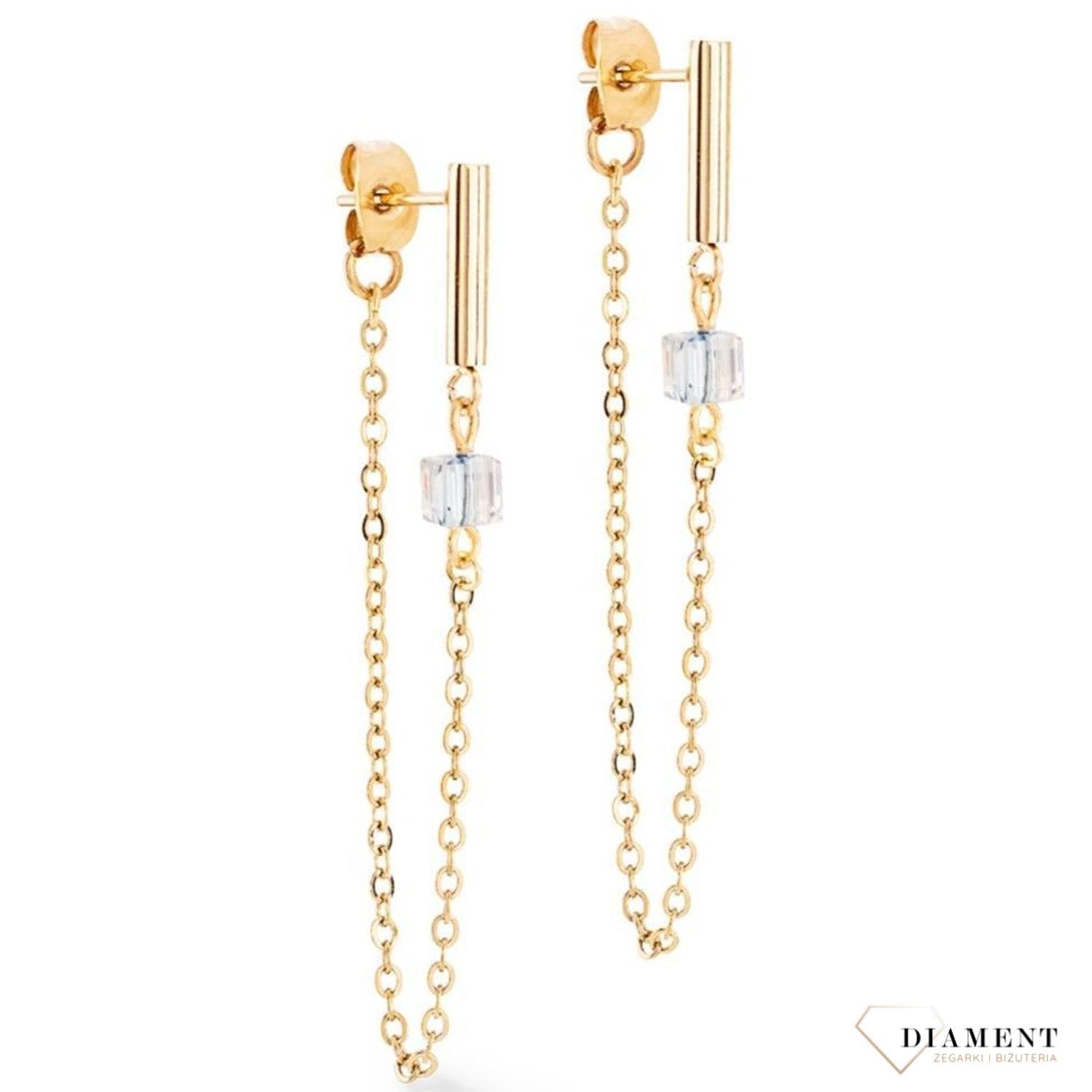 Kolczyki damskie Coeur de Lion Mini Cubes łańcuszki 5076211316. Biżuteria idealna zarówno na eleganckie, jak i niezobowiązujące okazje. Piękne kolczyki z wiszącymi łańcuszkami zdobione kryształami Swarovski®..jpg