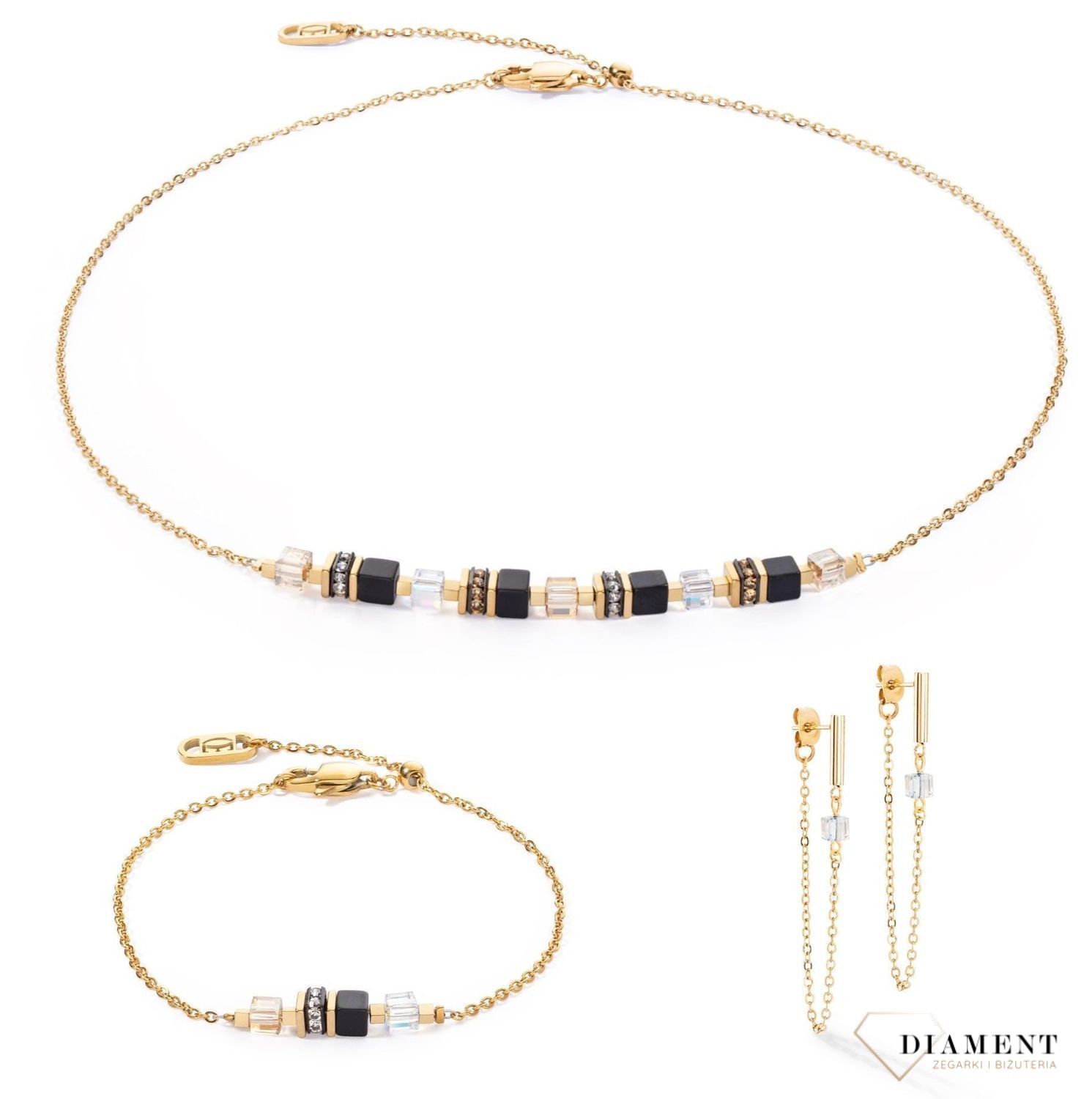 Kolczyki damskie Coeur de Lion Mini Cubes łańcuszki 5076211316. Biżuteria idealna zarówno na eleganckie, jak i niezobowiązujące okazje. Piękne kolczyki z wiszącymi łańcuszkami zdobione kryształami Swarovski®..jpg