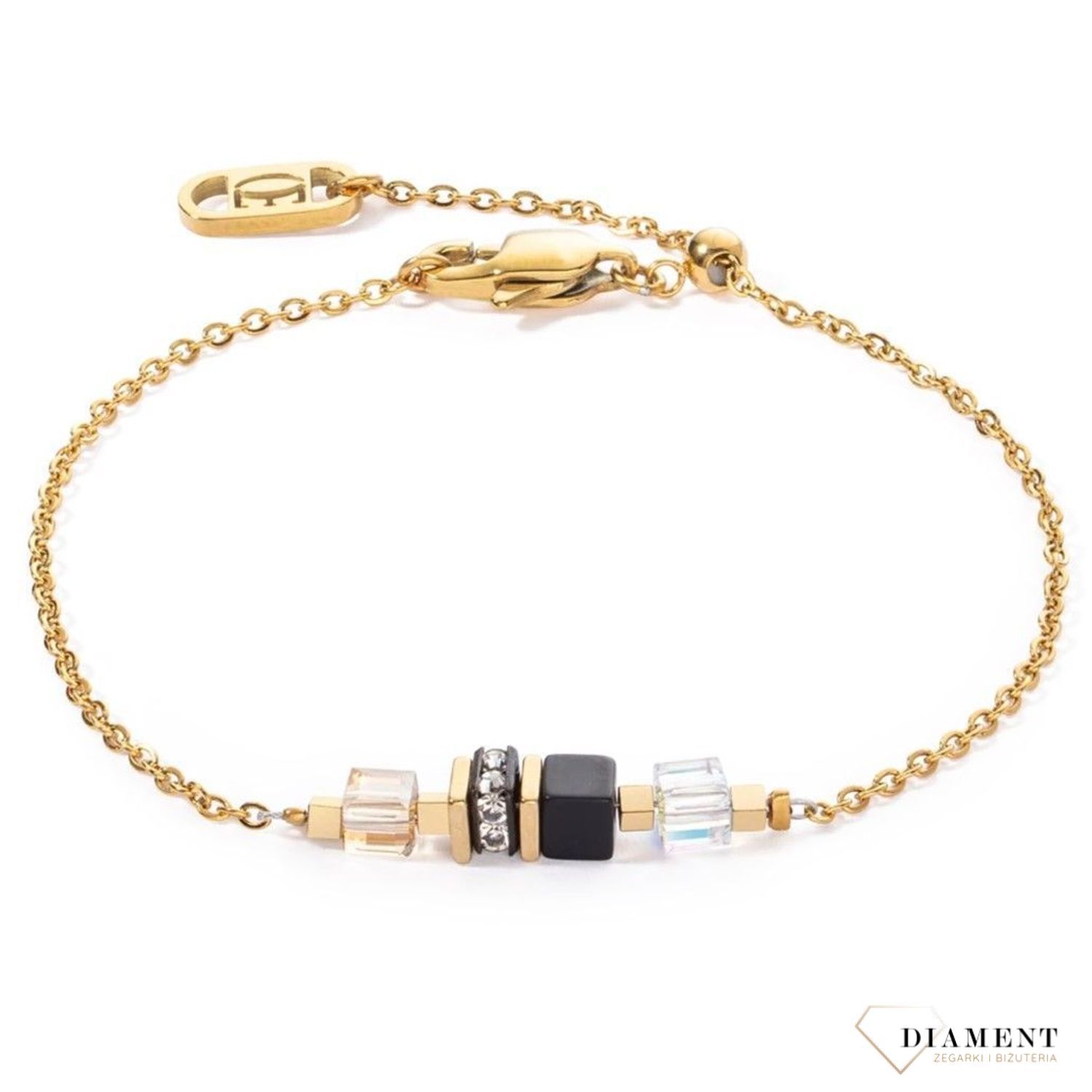 Bransoletka damska Coeur De Lion Mini Cubes onyks 5076301316. COEUR DE LION to nowy koncept biżuterii, wykonanej ręcznie, przy użyciu naturalnych kamieni oraz wysokiej jakości materiałów kryształy Swarovski®, onyks, kryształ górsk1.jpg