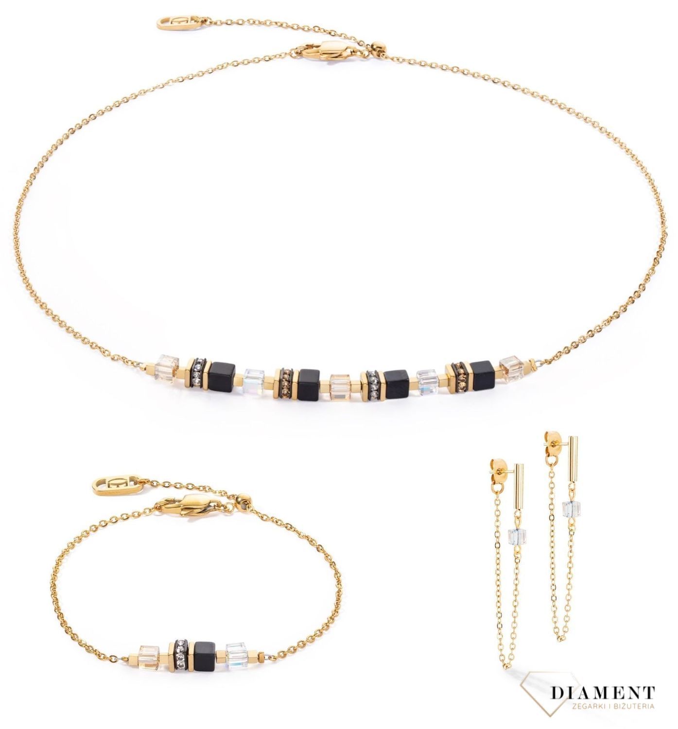 Bransoletka damska Coeur De Lion Mini Cubes onyks 5076301316. COEUR DE LION to nowy koncept biżuterii, wykonanej ręcznie, przy użyciu naturalnych kamieni oraz wysokiej jakości materiałów kryształy Swarovski®, onyks, kryształ górsk1.jpg