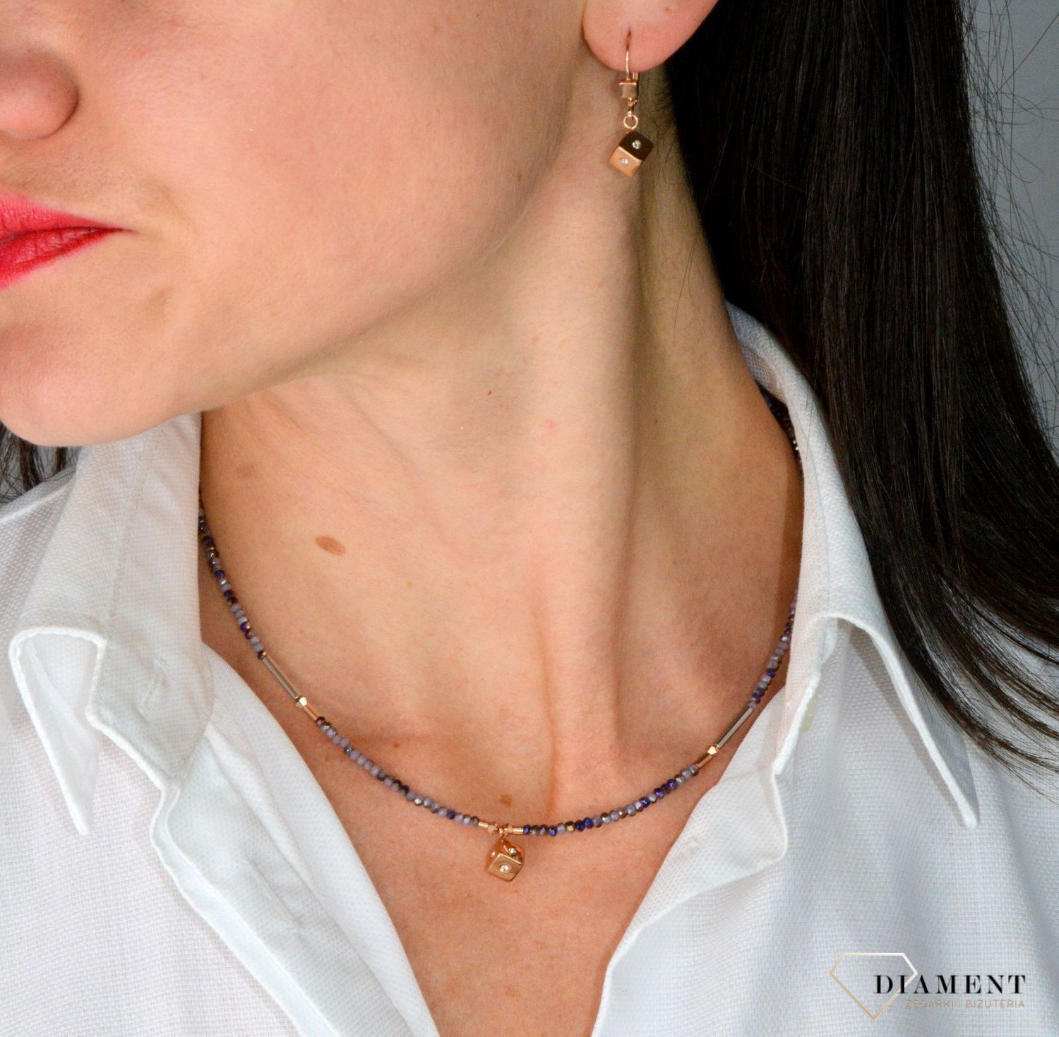 Naszyjnik damski Swarovski Coeur De Lion kryształowe ametystowo-różowe złoto 5080100846.jpg