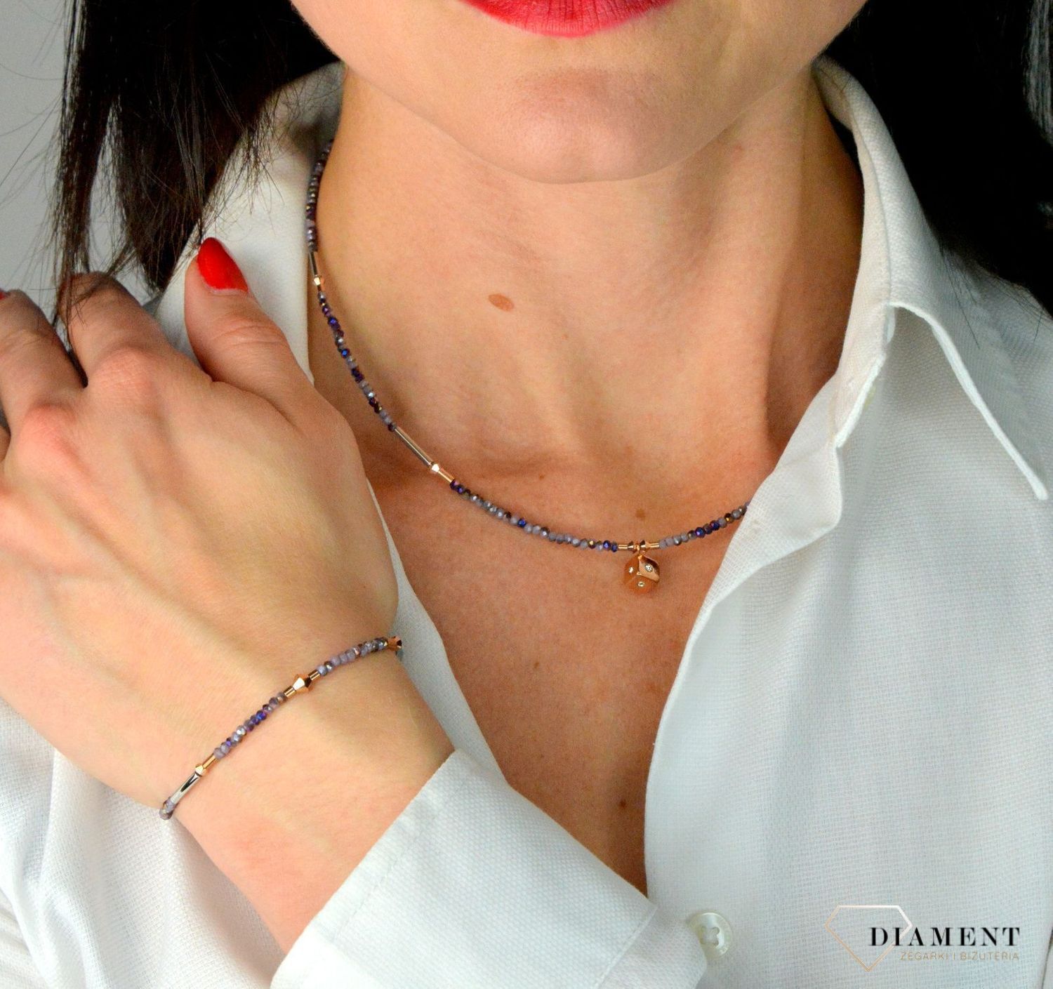 Bransoletka damska Swarovski Coeur De Lion kryształowe ametystowo-różowe złoto 5080300846.jpg