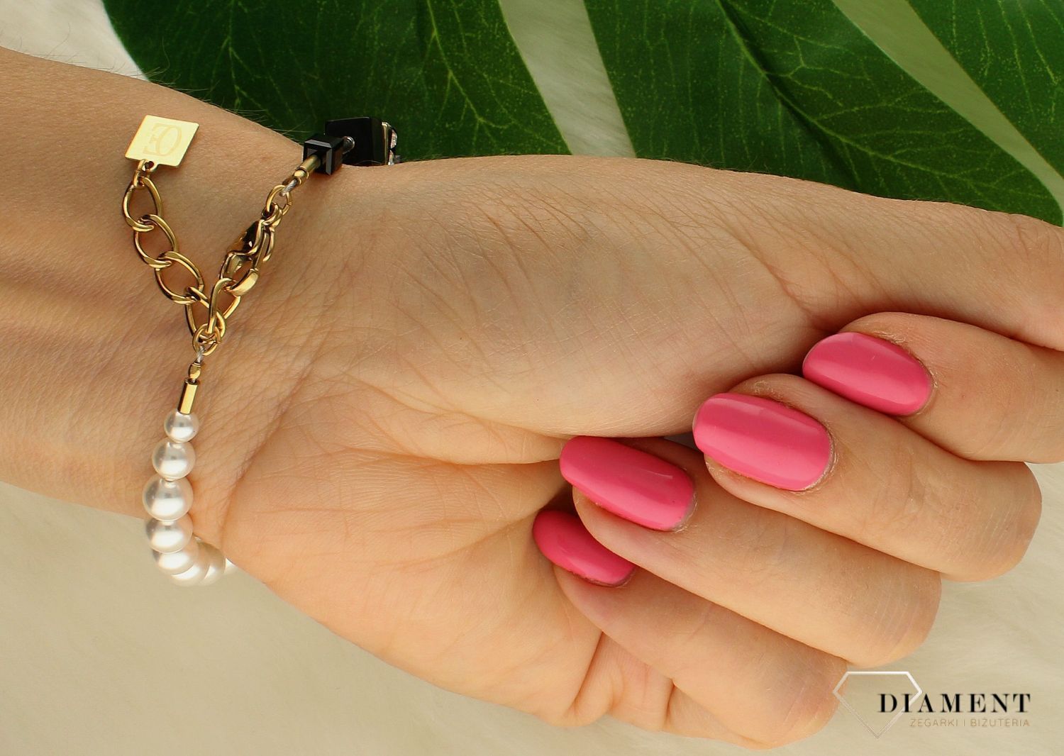 Bransoletka damska Coeur de Lion czarno-złota z perłami i onyksem 5086301316.jpg