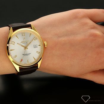 Zegarek męski z klasyczna okrągłą tarczą w jasnym kolorze z indeksami i wskazówkami w kolorze złotym. Zegarek męski to świetny pomysł na prezent.  (5).jpg