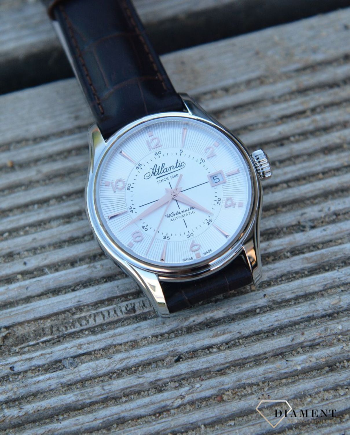 Zegarek Atlantic Worldmaster Automatic - męski 55750.41.25R. Biała kolorystyka przecięta elementami srebra to wyróżnik męskiego modelu z serii Worldmaster - Atlantic 55750.41.95R..webp