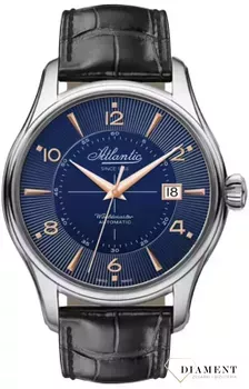 Zegarek Atlantic Worldmaster Automatic - męski 55750.41.55R. Granatowa kolorystyka przecięta elementami złota to wyróżnik męskiego modelu z serii Worldmaster - Atlantic 55750.41.95R..webp