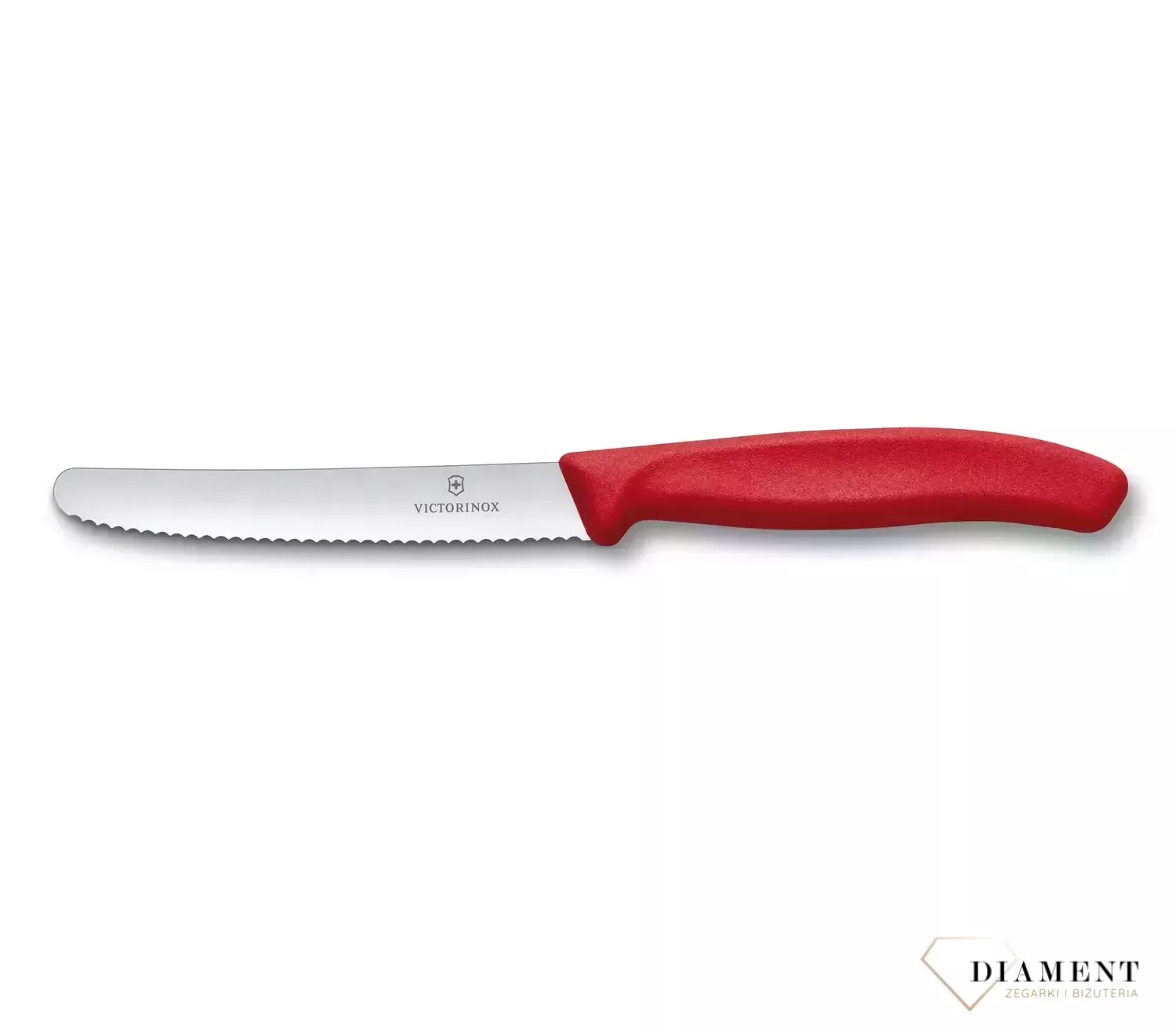 Nóż stołowy i nóż do pomidorów Victorinox czerwony 6.7831. Nóż kuchenny. Nóż do kuchni kolorowy. Nóż do warzyw i owoców. Nóż z ząbkami. Tani nóż. Szwajcarski nóż. Dobry nóż..webp