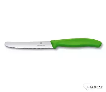 Nóż stołowy i nóż do pomidorów Victorinox zielony 6.7836.L114. Nóż kuchenny do warzyw i owoców. Nóż kuchenny. Nóż tani. Szwajcarski nóż do kuchni. nóż zielony kolorowy..webp