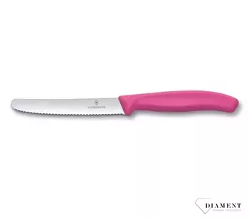 Nóż kuchenny do pomidorów różowy Victorinox 6.7836.L115. Nóż stołowy. Nóż kuchenny ząbkowany. Szwajcarskie noże. Tanie noże. Dobry nóż. Nóż do warzyw i owoców..webp