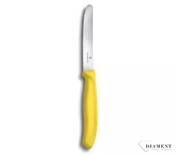 Nóż kuchenny do warzyw Victorinox żółty 6.7836.L118. Nóż kuchenny Victorinox 6.7836.L118 do warzyw stanowi niezawodne i wszechstronne narzędzie w Twojej kuchni. Jego ząbkowane ostrze używane jest do krojenia m.in. warzyw i owoców.1.webp