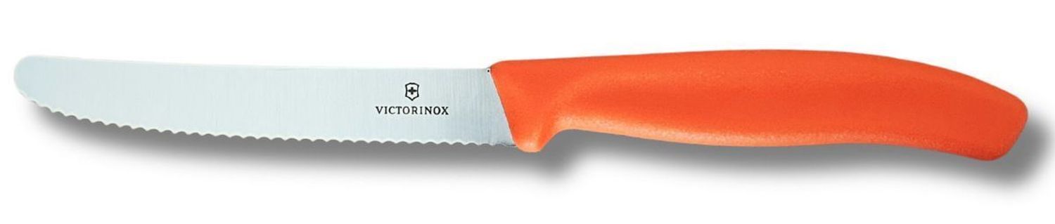 Victorinox Pikutek 6.7839.C1 – uniwersalny nóż kuchenny z ząbkowanym ostrzem 11 cm i pomarańczową rękojeścią. Idealny do pieczywa, warzyw, owoców i wędlin.1.jpg