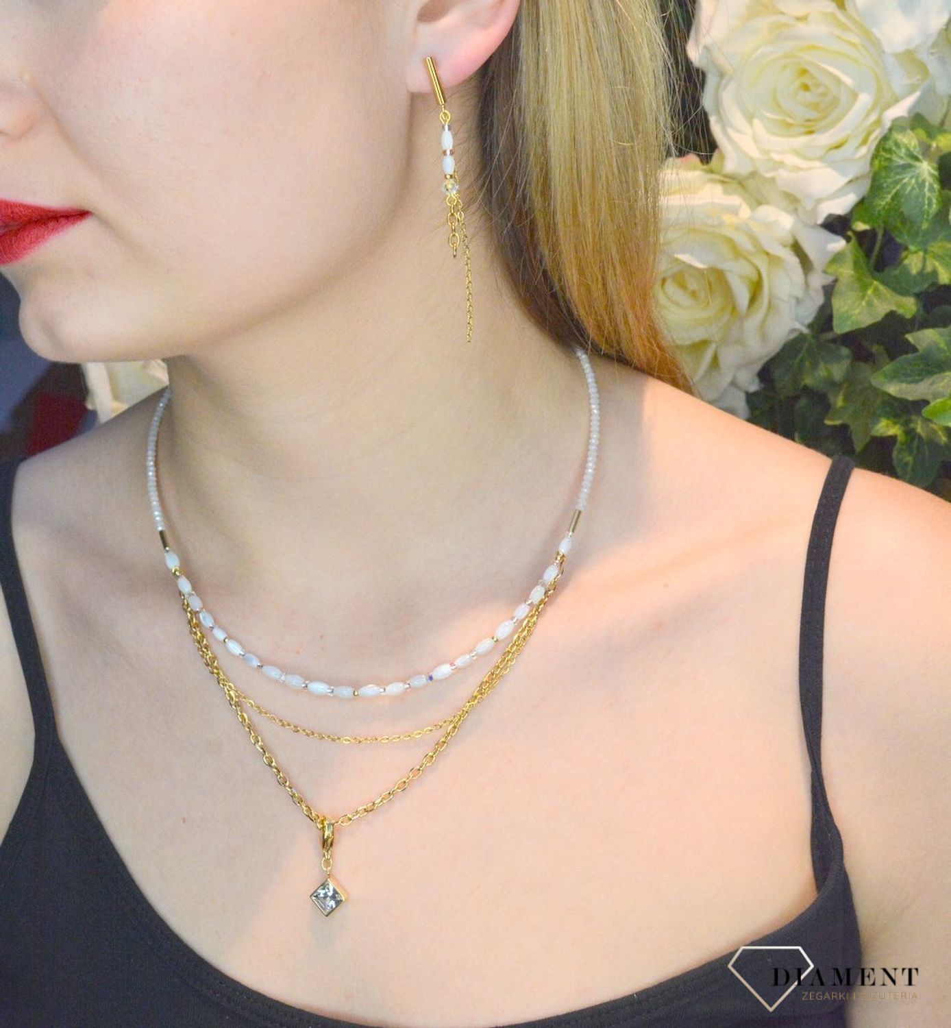 Naszyjnik damski Swarovski Coeur De Lion perła 6005101416. potrójny naszyjnik.  Biżuteria idealna zarówno na eleganckie, jak i niezobowiązujące okazje, naszyjnik  z połyskujących kryształów Swarovski i kamieni9.jpg