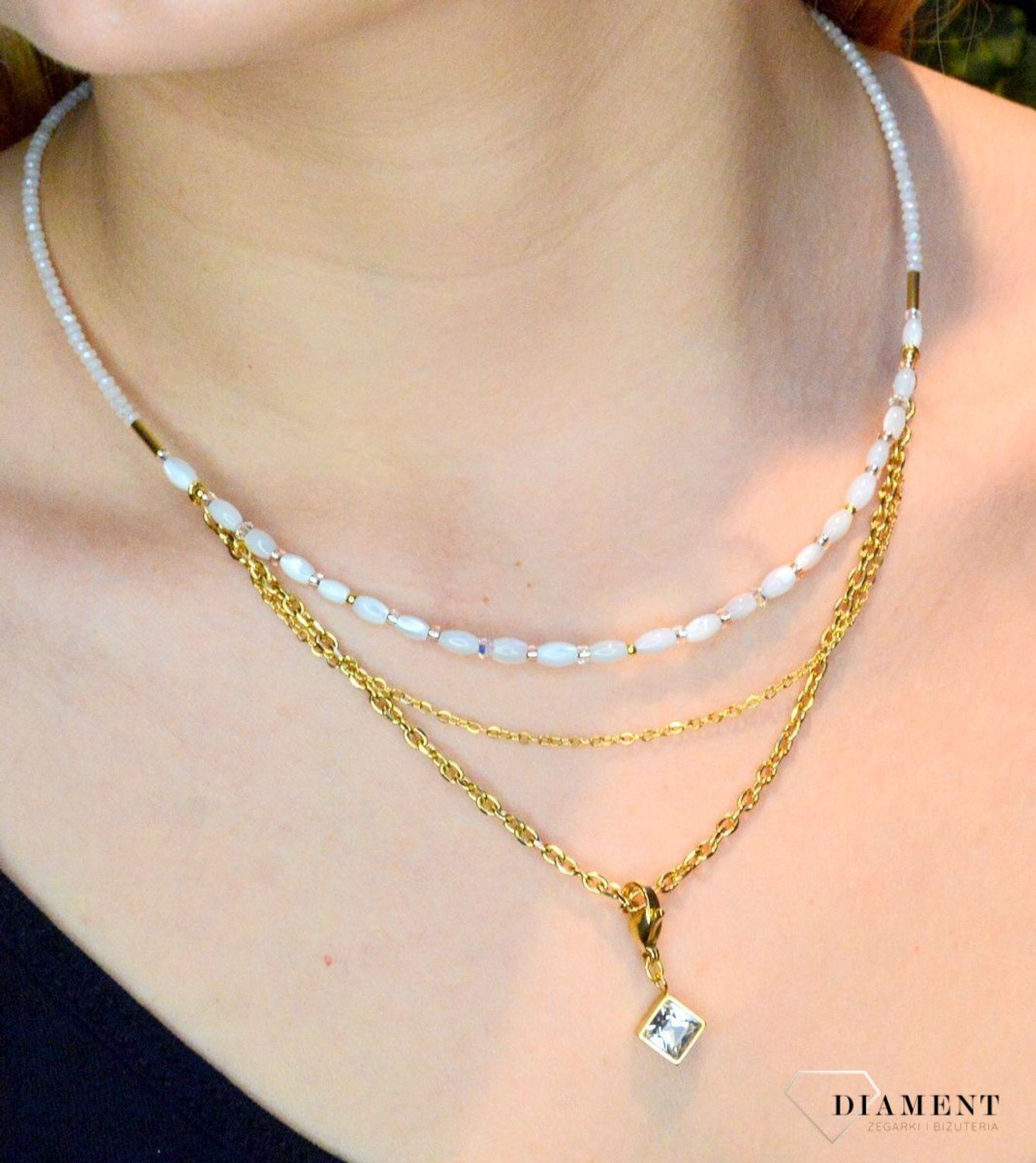 Naszyjnik damski Swarovski Coeur De Lion perła 6005101416. potrójny naszyjnik.  Biżuteria idealna zarówno na eleganckie, jak i niezobowiązujące okazje, naszyjnik  z połyskujących kryształów Swarovski i kamieni9.jpg