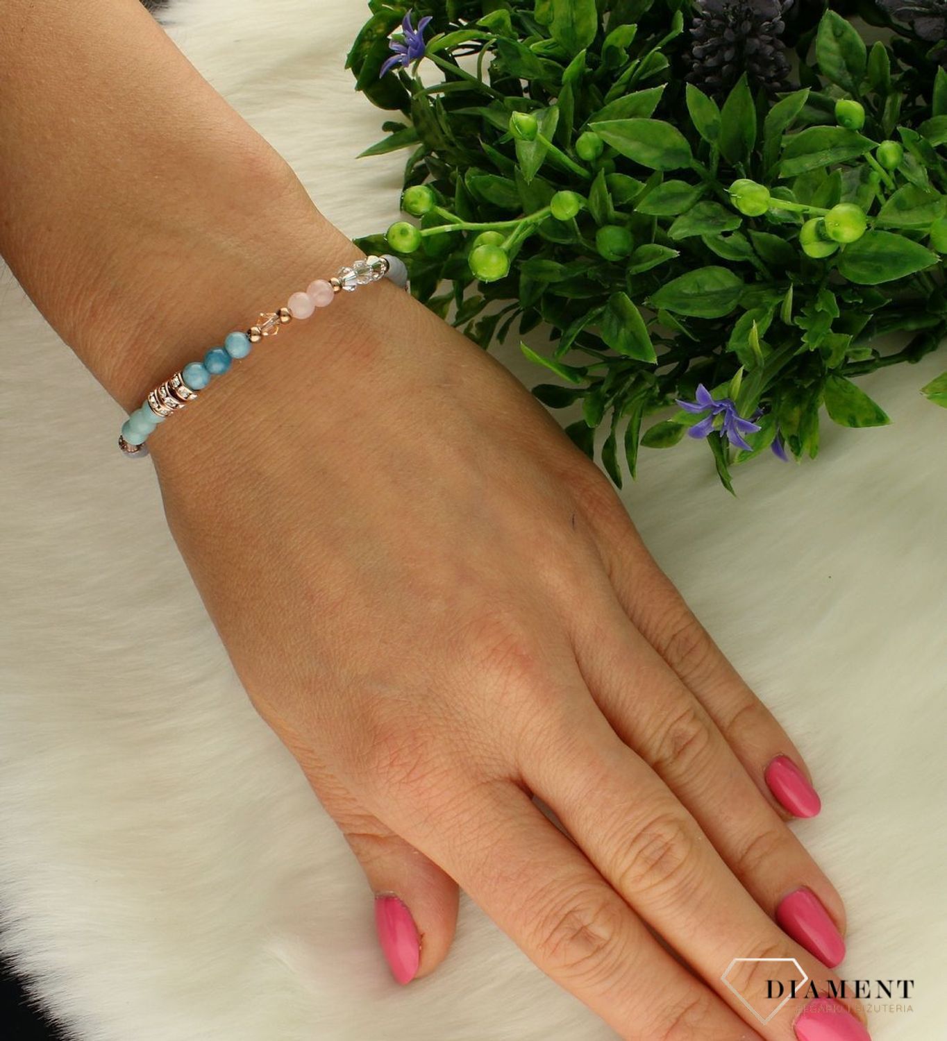 Bransoletka damska Swarovski Coeur De Lion amazonit, angelit, lepidolit, kwarc różowy 6020302026. Bransoletka damska Swarovski Coeur De Lion ponadczasowa piękna bransoletka z kolekcji GeoCUBE® zdobiony kamieni.jpg