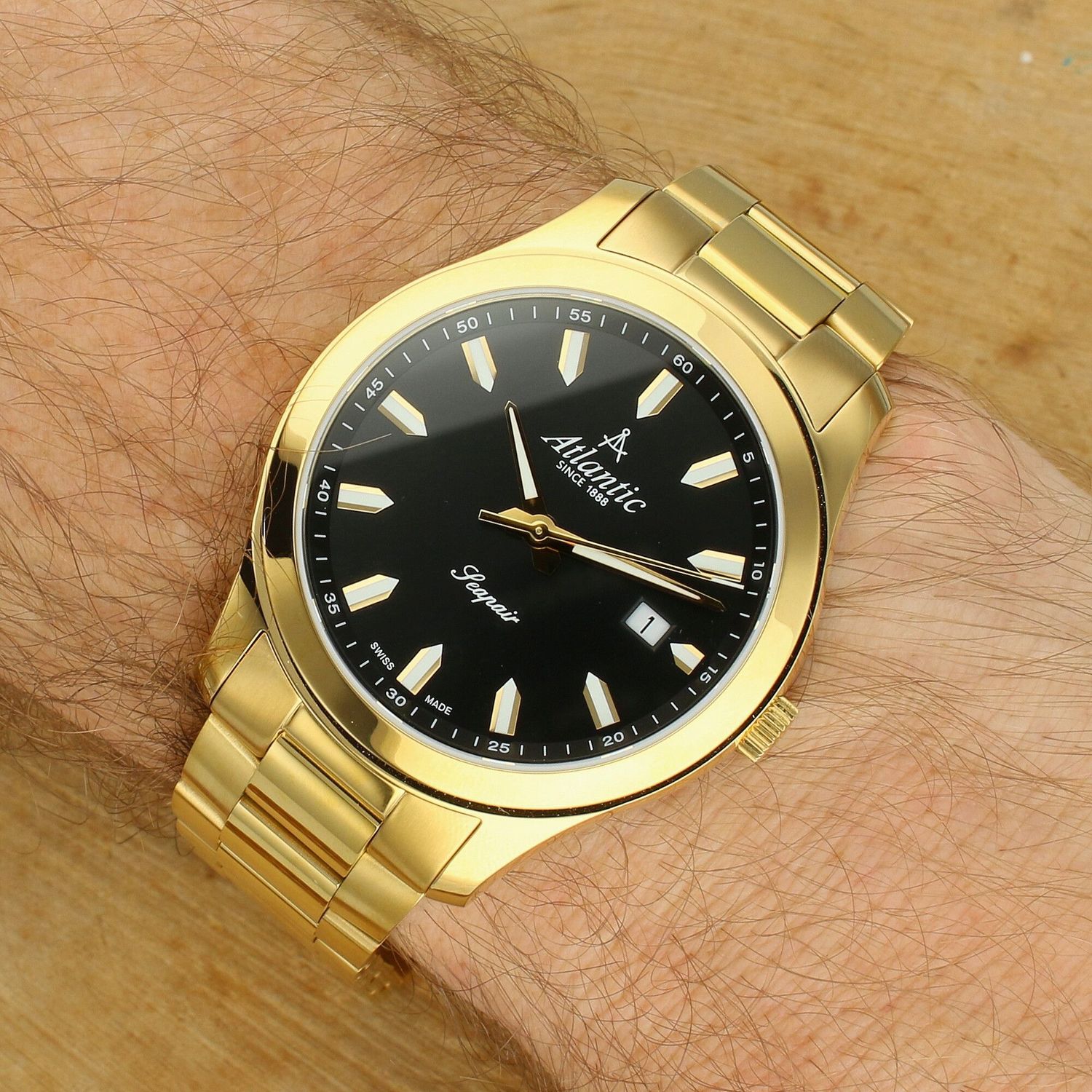 Zegarek Męski Atlantic Seapair 60335.45.69 – Czarna Tarcza, Złota Bransoleta.jpg