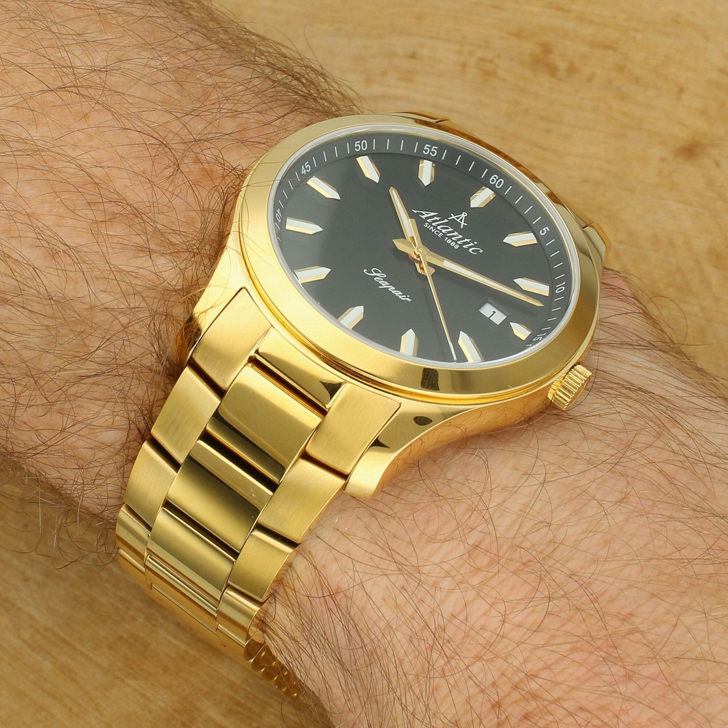 Zegarek Męski Atlantic Seapair 60335.45.69 – Czarna Tarcza, Złota Bransoleta.jpg