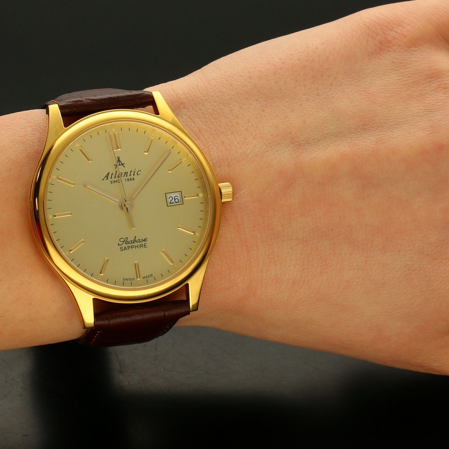 Zegarek męski Atlantic pozłacany na brązowym pasku Seabase 60342.45 (1).jpg