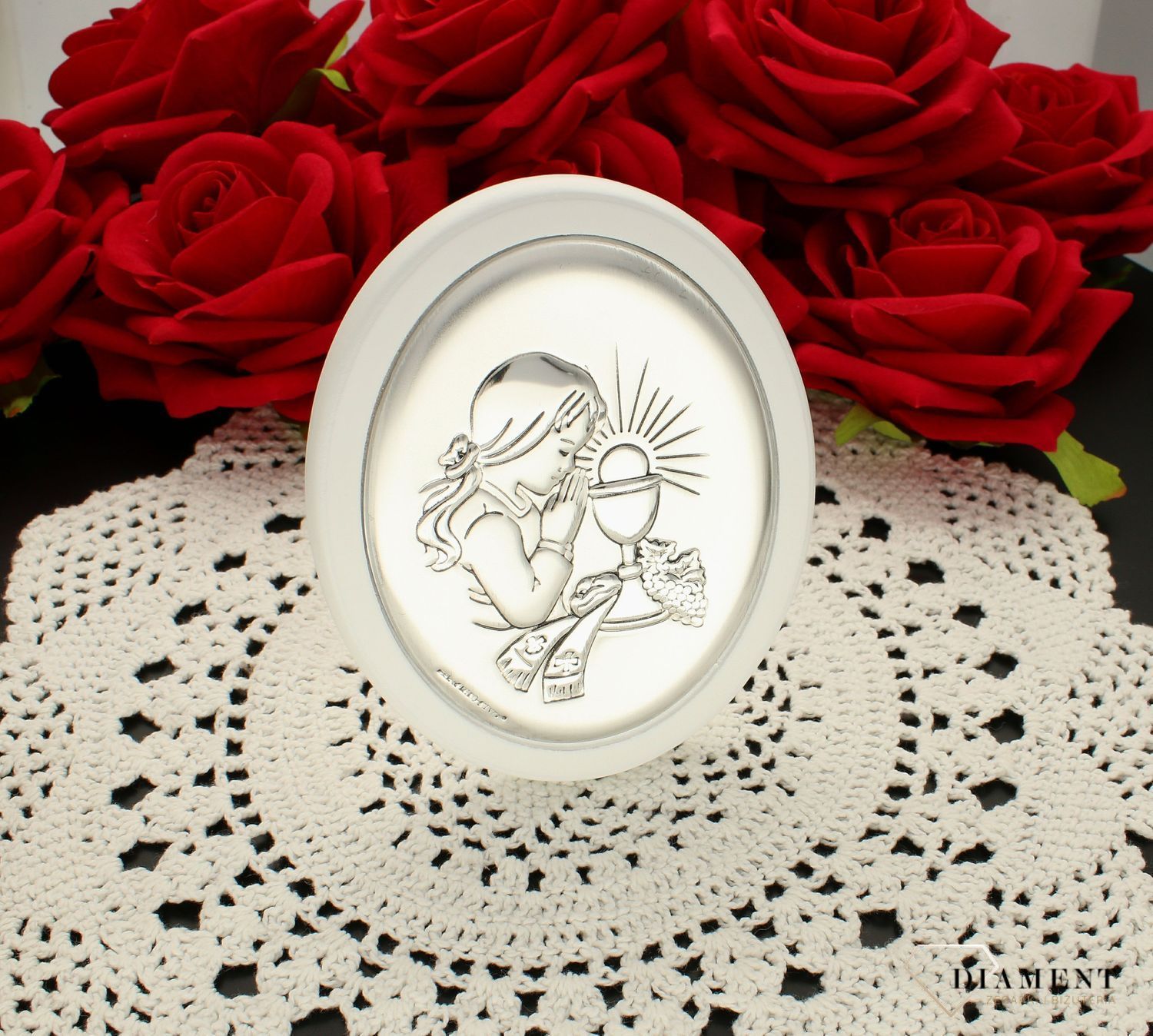 Piękny obrazek srebrny I Komunia Święta- dziewczynka 63421AW.jpg