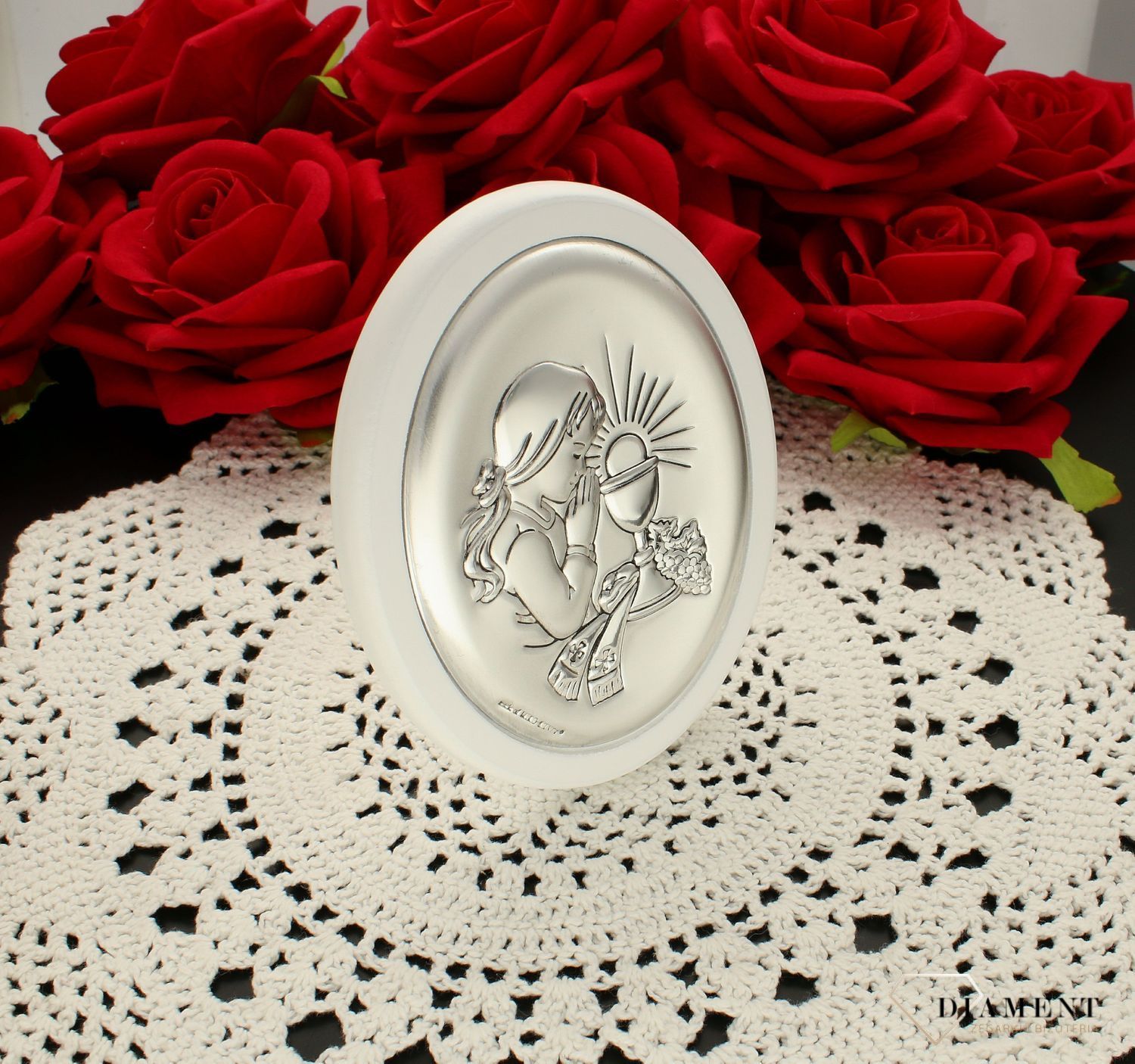 Piękny obrazek srebrny I Komunia Święta- dziewczynka 63421AW.jpg