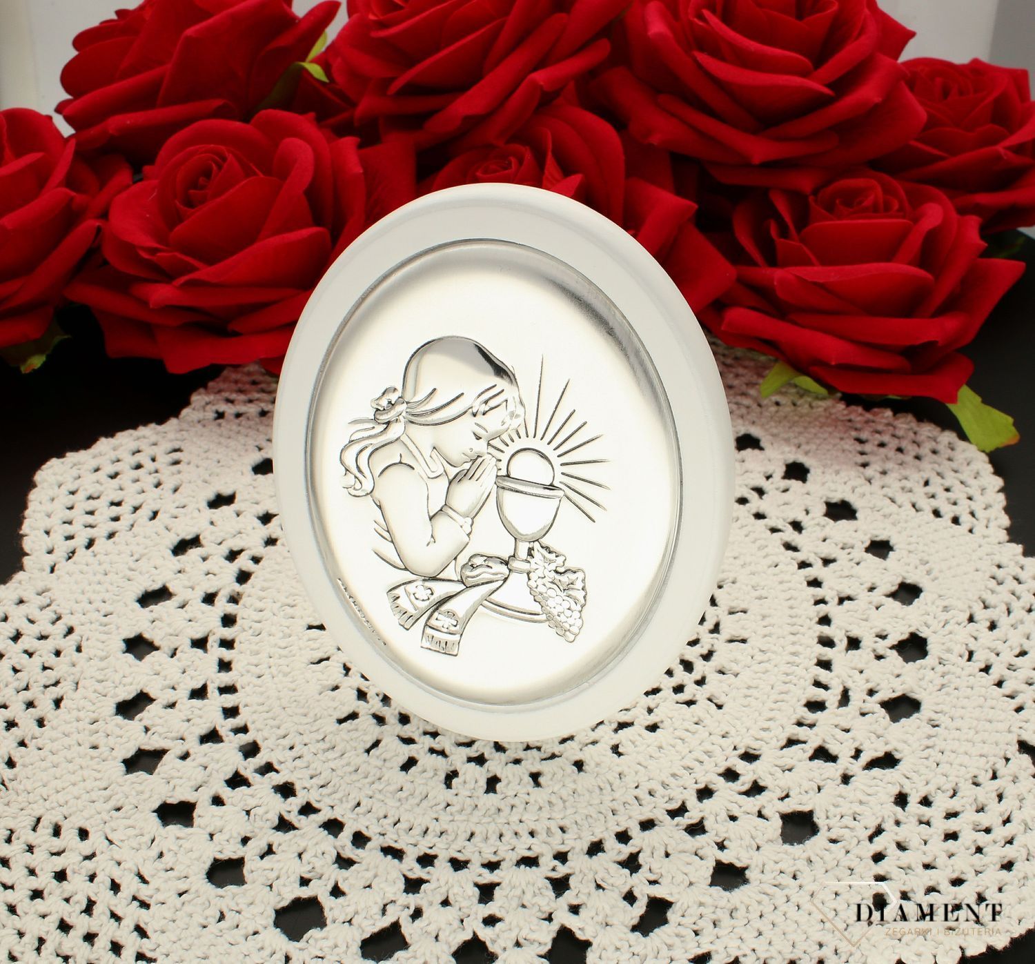 Piękny obrazek srebrny I Komunia Święta- dziewczynka 63421AW.jpg