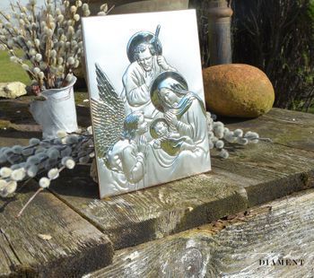 Wyjątkowy obrazek przedstawiający wizerunek Świętej Rodziny. Wykonany z wysokiej jakości drewna oraz metalu pokrytego srebrem i lakierem zabezpieczającym (2).JPG