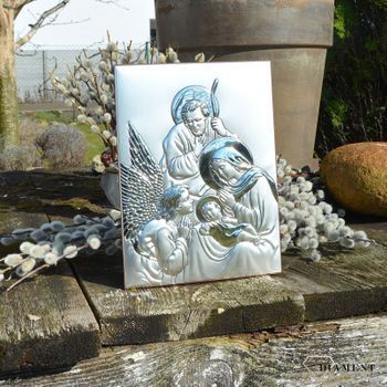 Wyjątkowy obrazek przedstawiający wizerunek Świętej Rodziny. Wykonany z wysokiej jakości drewna oraz metalu pokrytego srebrem i lakierem zabezpieczającym (4).JPG