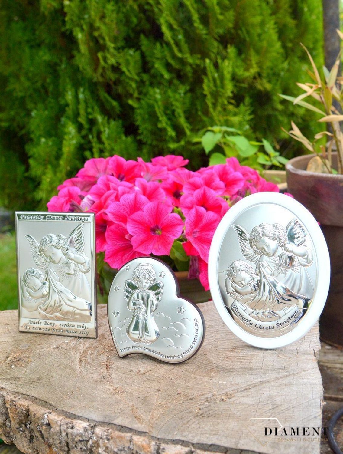 Srebrny obrazek na Chrzest Święty Aniołek z latarenką w białej oprawie 63532Wl.jpg