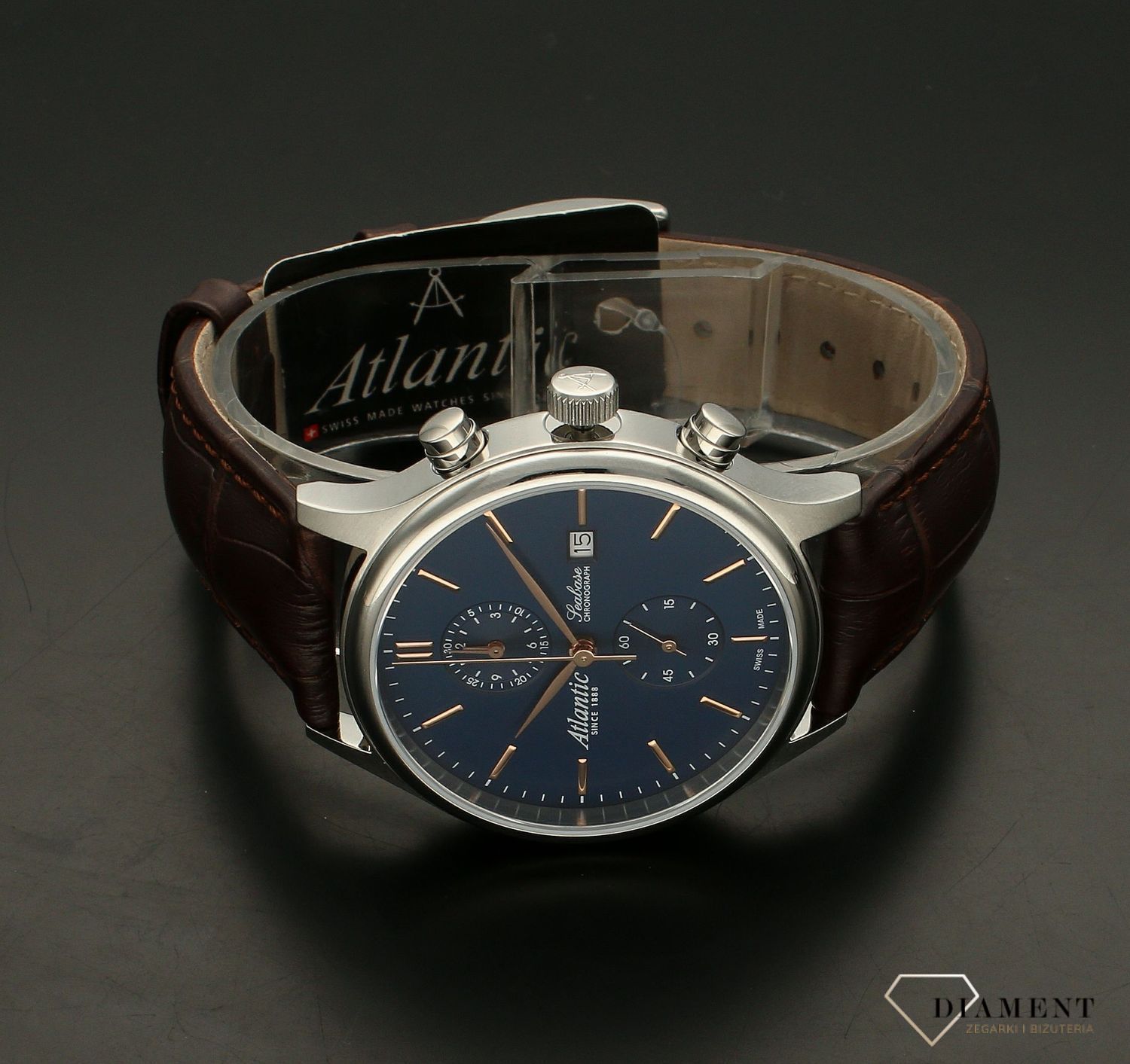 Zegarek męski Atlantic Seabase Chronograph 64452.41.51R. Zegarek męski z funkcją chronografu. Zegarek Atlantic z szafirowym szkłem. Zegarek męski klasyczny i elegancki. Zegarek męski na pasku idealny na prezent..jpg