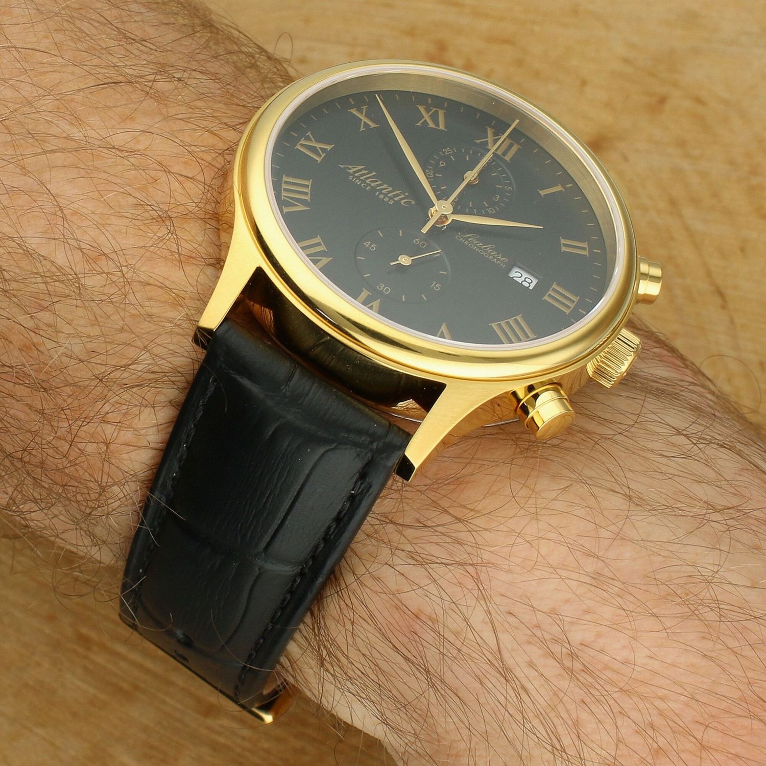 Zegarek Męski Atlantic Seabase Chronograph 64452.45.68 – Złoty, Skórzany Pasek.jpg