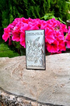 Srebrny obrazek Pamiątka Chrztu Świętego- Aniołki 6468S2. Niezwykły obrazek srebrny z grawerem przedstawiający Aniołka nad dzieciątkiem  (3).JPG