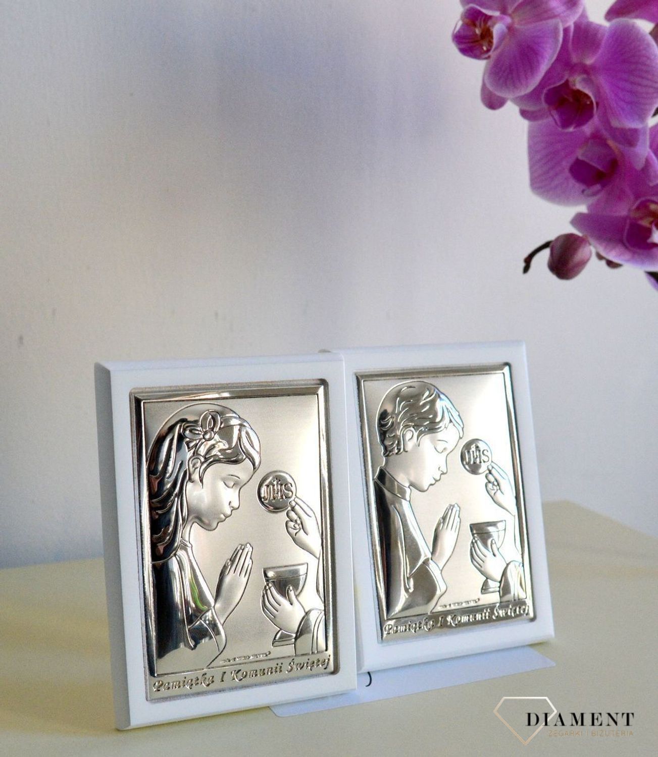 Obrazek srebrny I Komunia Święta dziewczynki w drewnianej ramce 64912AW.jpg